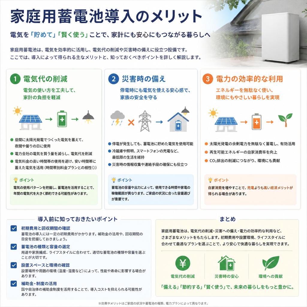 家庭用蓄電池の主なメリット