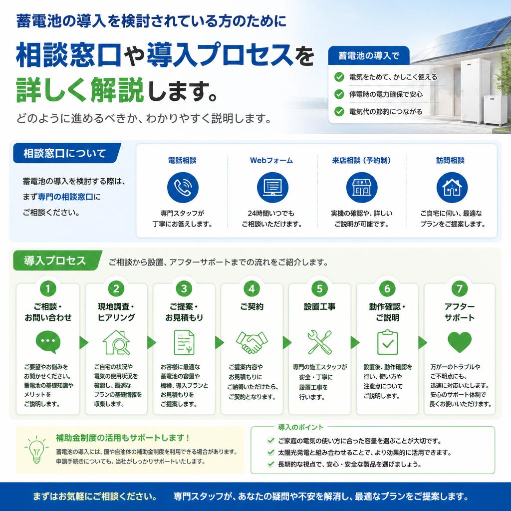 蓄電池導入の相談窓口とプロセス