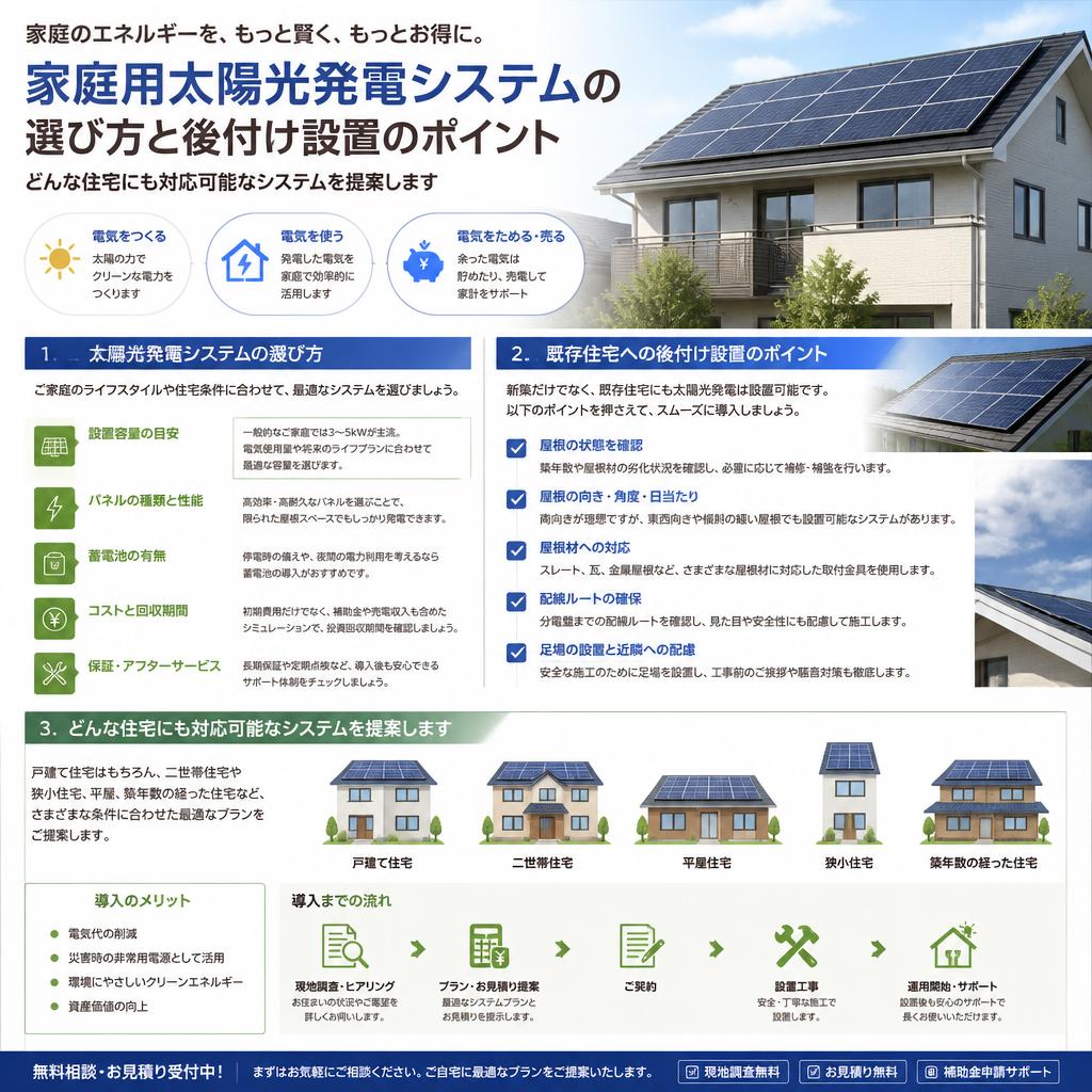 4. 家庭用システムの選び方と後付け設置の利点