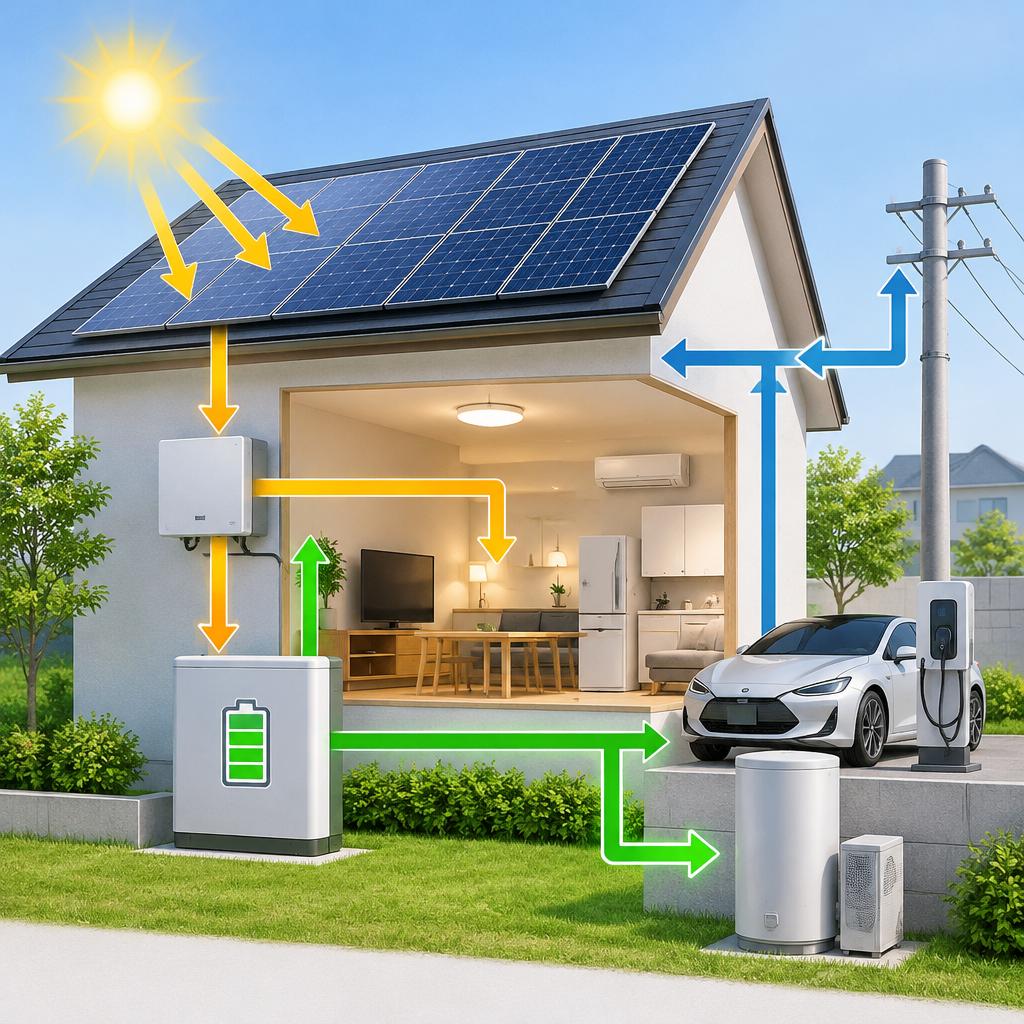 太陽光発電と蓄電池で、昼の電気を夜にも活用